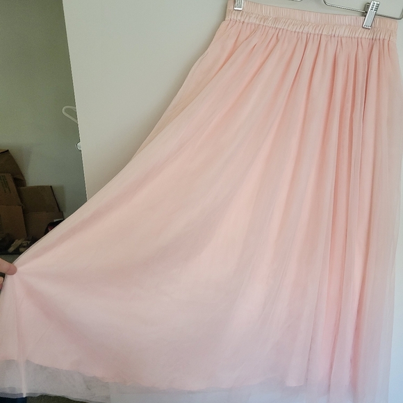 High Waisted Mesh Overlay Flowy Flare Midi Casual Skirt Sz S - Picture 11 of 12